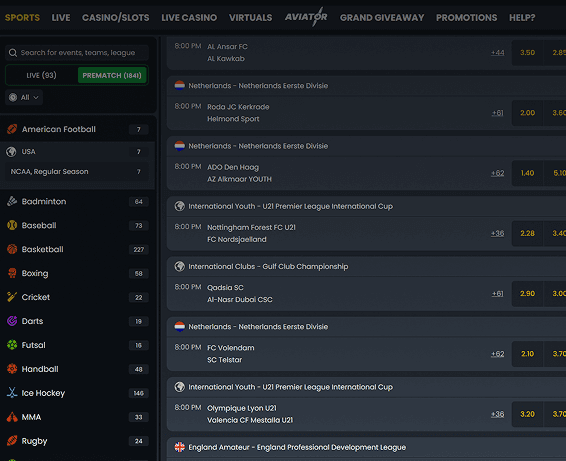 Sports betting interface